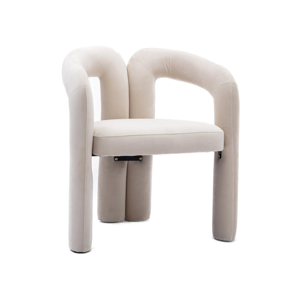 Sedia da pranzo beige in velluto con braccioli