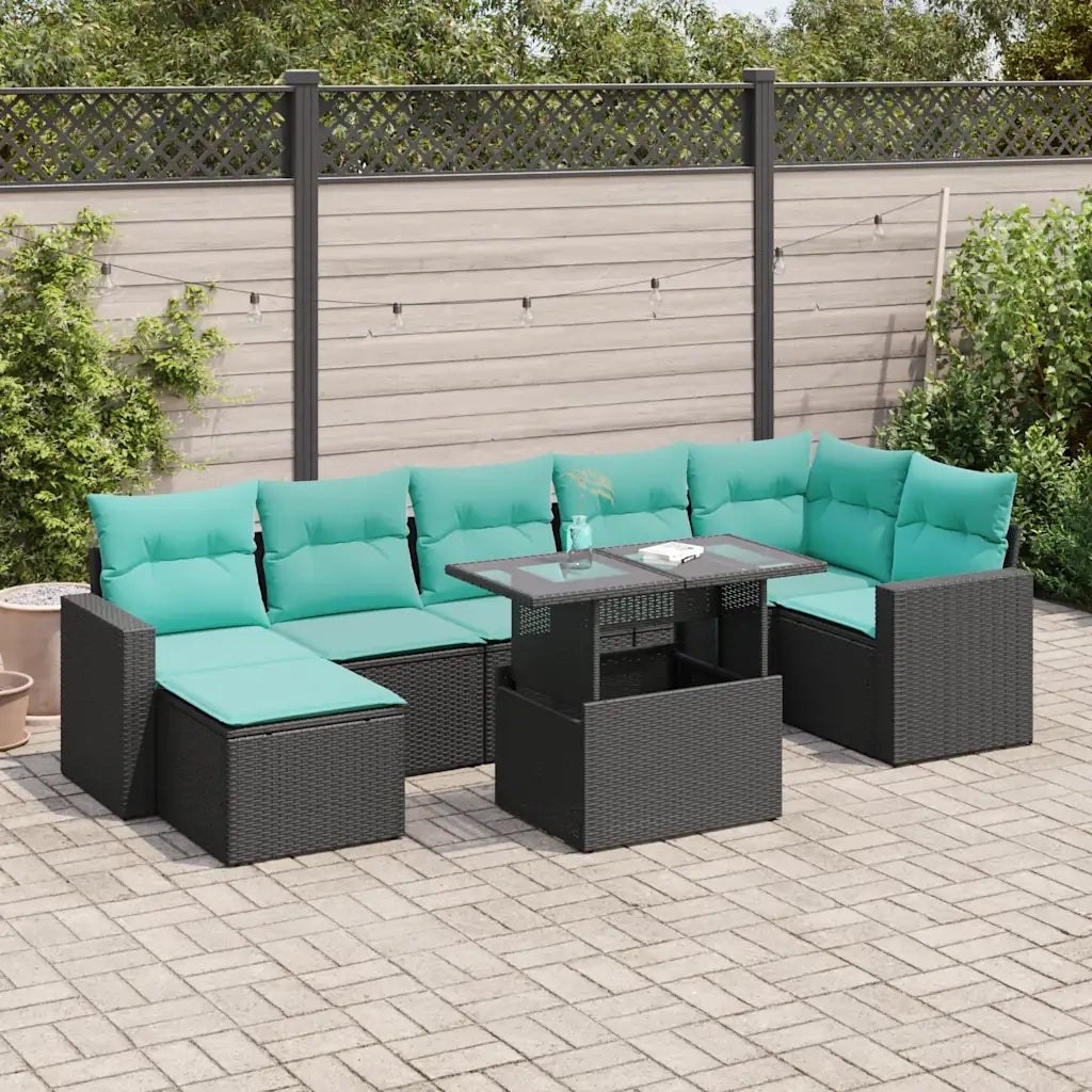 Set Divani da Giardino con Cuscini 8pz Nero Polyrattan Acacia 3326358