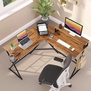 Scrivania per laptop, ufficio domestico, scrivania, montaggio facile, telaio metallico, 128D x 123P x 75H centimetri