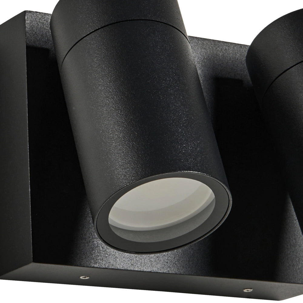Lampada da parete per esterni in alluminio nero con 2 faretti, illuminazione da esterno moderna