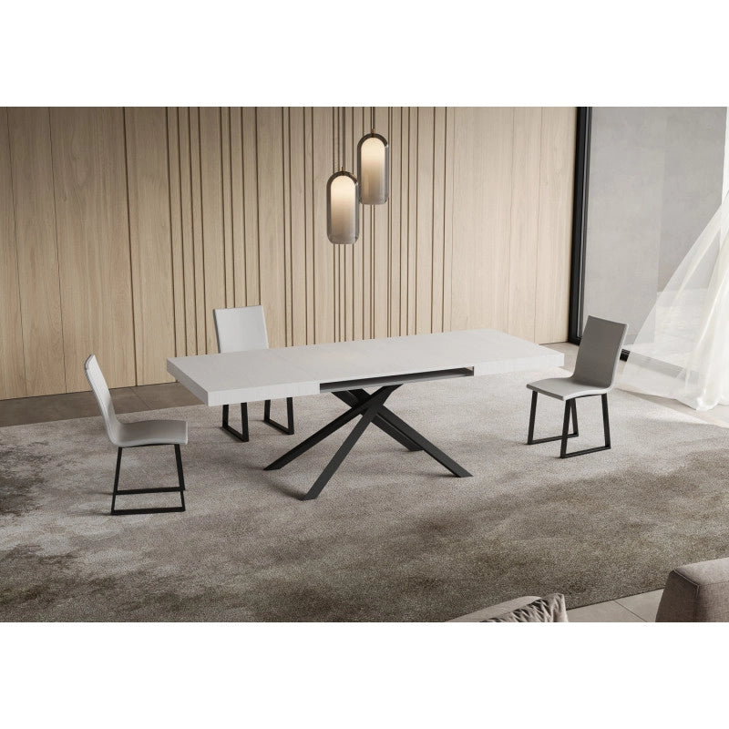 Tavolo allungabile 140/224x80cm Niket telaio Antracite - Bianco Frassino