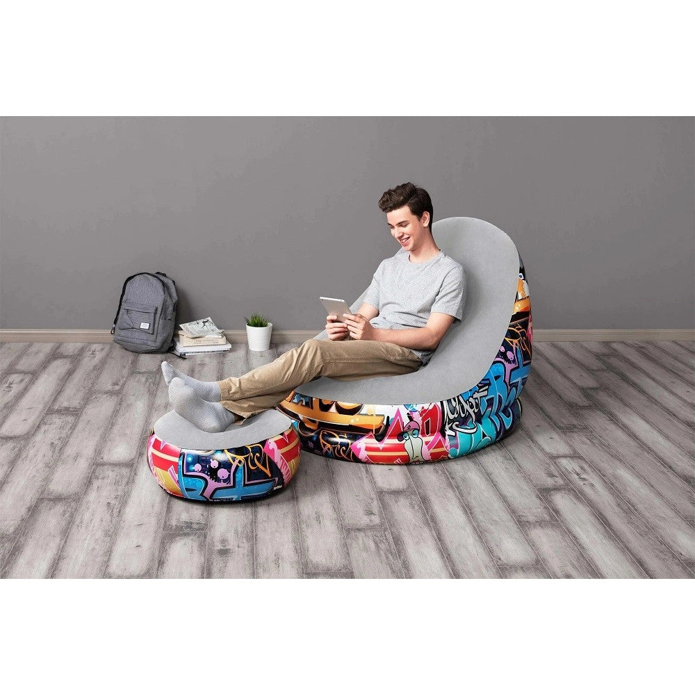 Trade Shop - Poltrona Gonfiabile Comfort Cruiser Graffiti Lounge Sgabello 121x100x86cm 75076 -