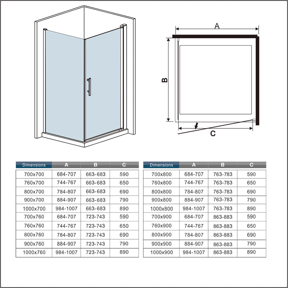 187cm Box Doccia Angolare Porta Battente e Lato Fisso 80x90cm Vetro Trasparente 6mm Anticalcare Barra 140cm Cromato
