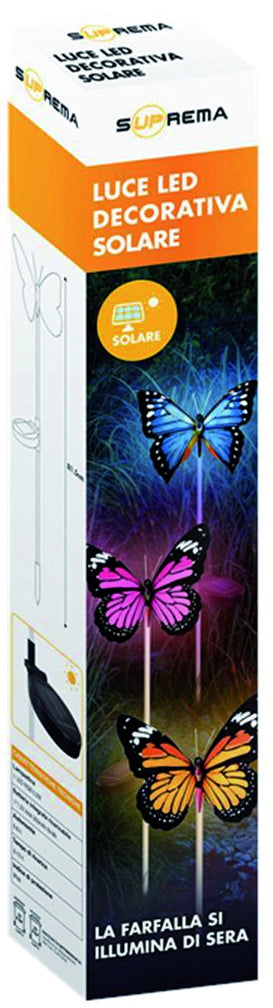 Suprema LUCE SOLARE DECORATIVA RGB A FORMA DI FARFALLA CON SENSORE CREPUSCOLARE, 1 led 0,2 watt 6.00 pz