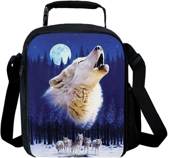 Borse da Pic-nic, Borsa di Carico, Sacchetto Idrorepellente Reutilizzabile Portatile, per Ragazzi e Ragazze, Lupo Azzurro