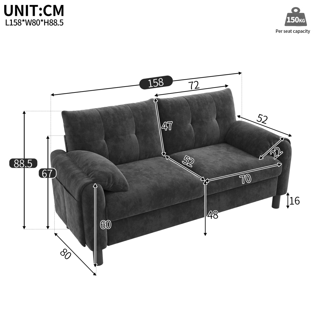 DIVANO 2 posti 158x80x88,5 cm in chenille grigio