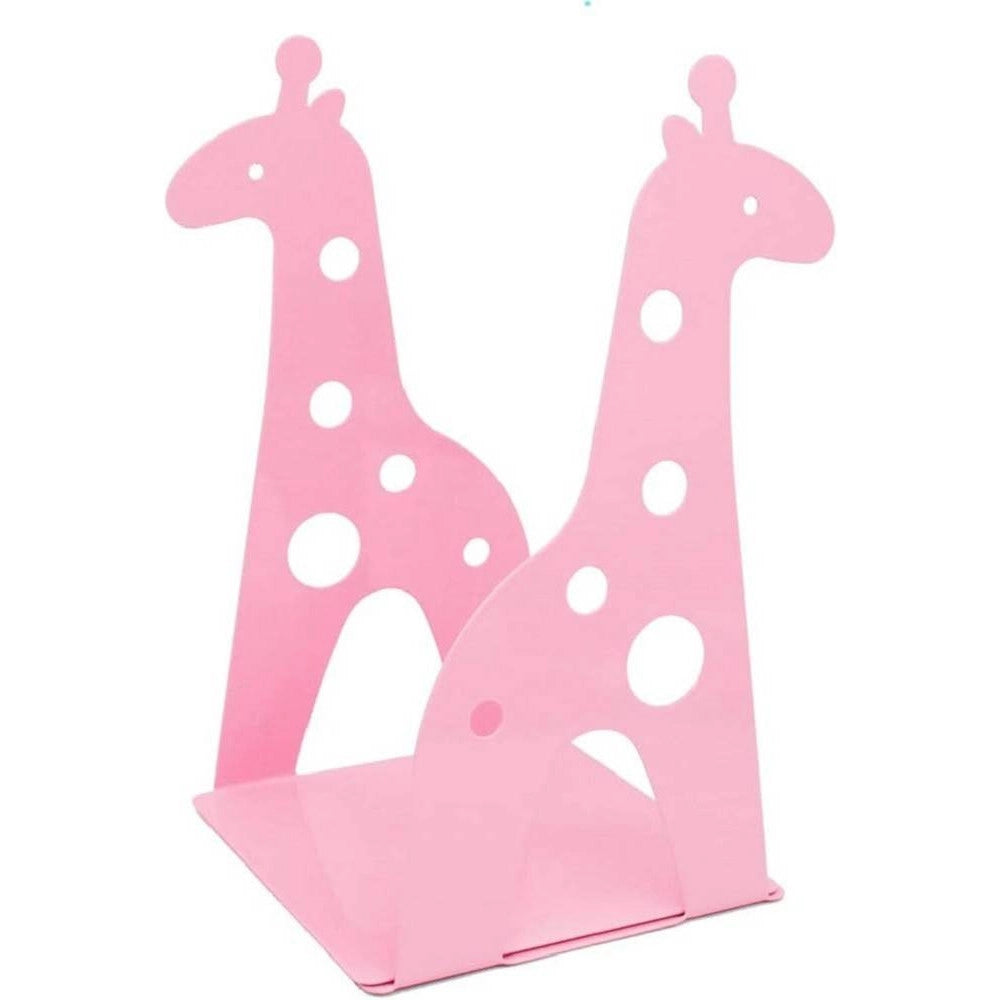 Trade Shop - Set 2pz Grazioso Ferma Libri A Forma Di Giraffa In Metallo Scrivania Bambini Rosa -