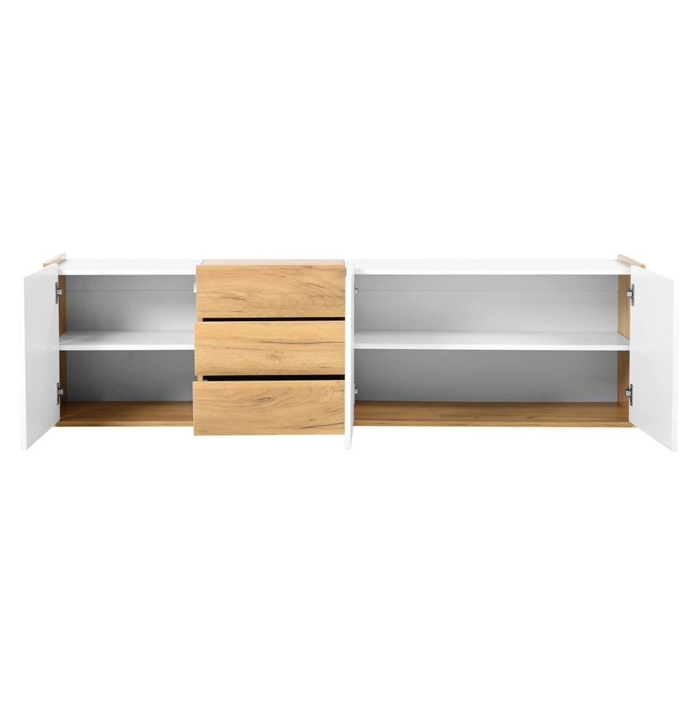 Mobile TV da parete o da terra con 3 ante e 3 cassetti; 171;5 x 35 x 47 cm; in MDF bianco e legno