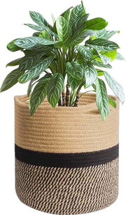 Pianta grande in cesto intrecciato, cesto per piante da interni 25 cm di diametro, contenitore per piante per piante da appartamento, cesto per fiori per interni, grande cesto per piante da interni boho, contenitore per piante con maniglie.