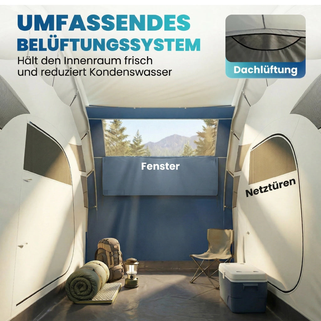 Tenda Gonfiabile 4 Persone ¨C zephmum ¨C 2 Camere da Letto con Finestra a Rete e Tettoia