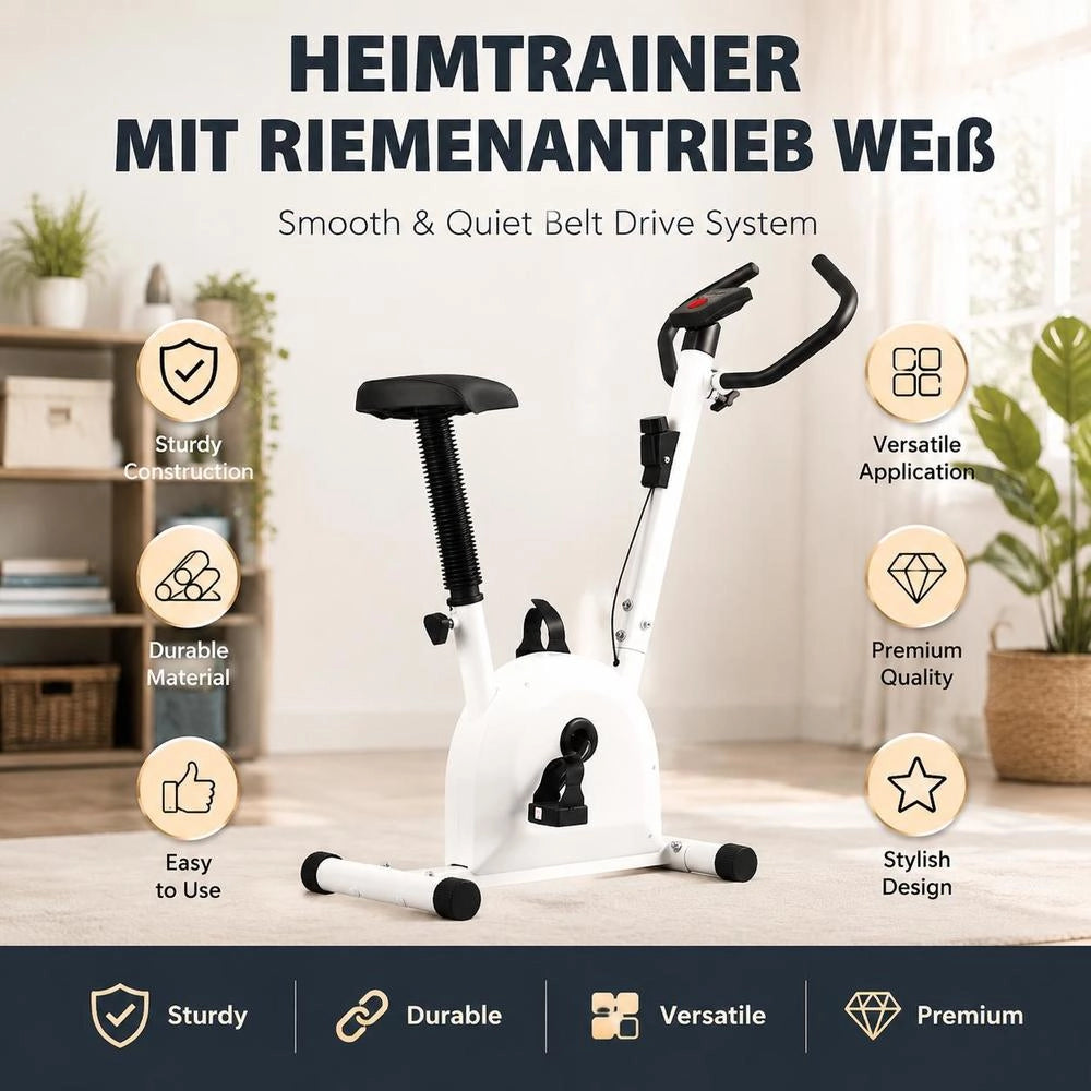 Exercise Bike With Belt Drive, White