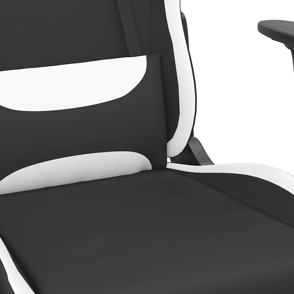Sedia da Gaming | Sedia da e-sports Massaggio e Poggiapiedi Tessuto Nero e Bianco