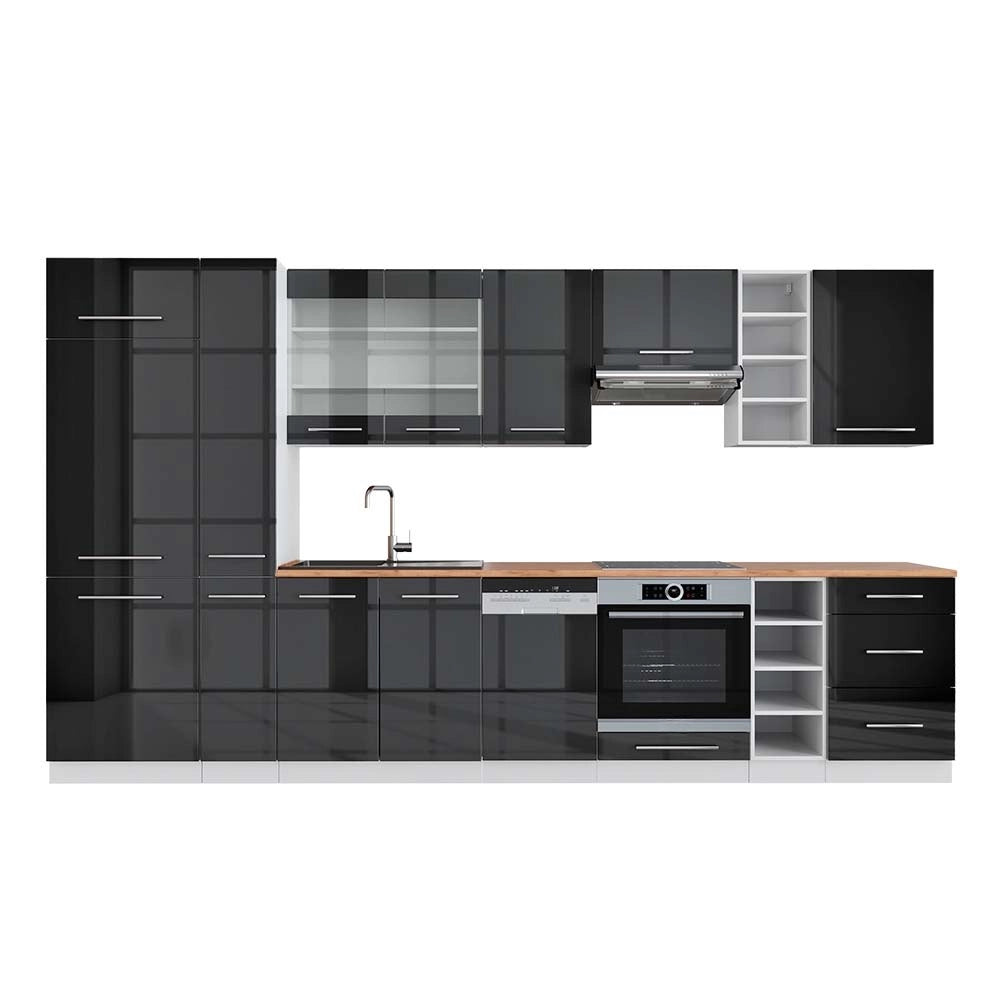 Cucina componibile Fame-Line Antracite lucido/Bianco 355 cm, PL Rovere Vicco