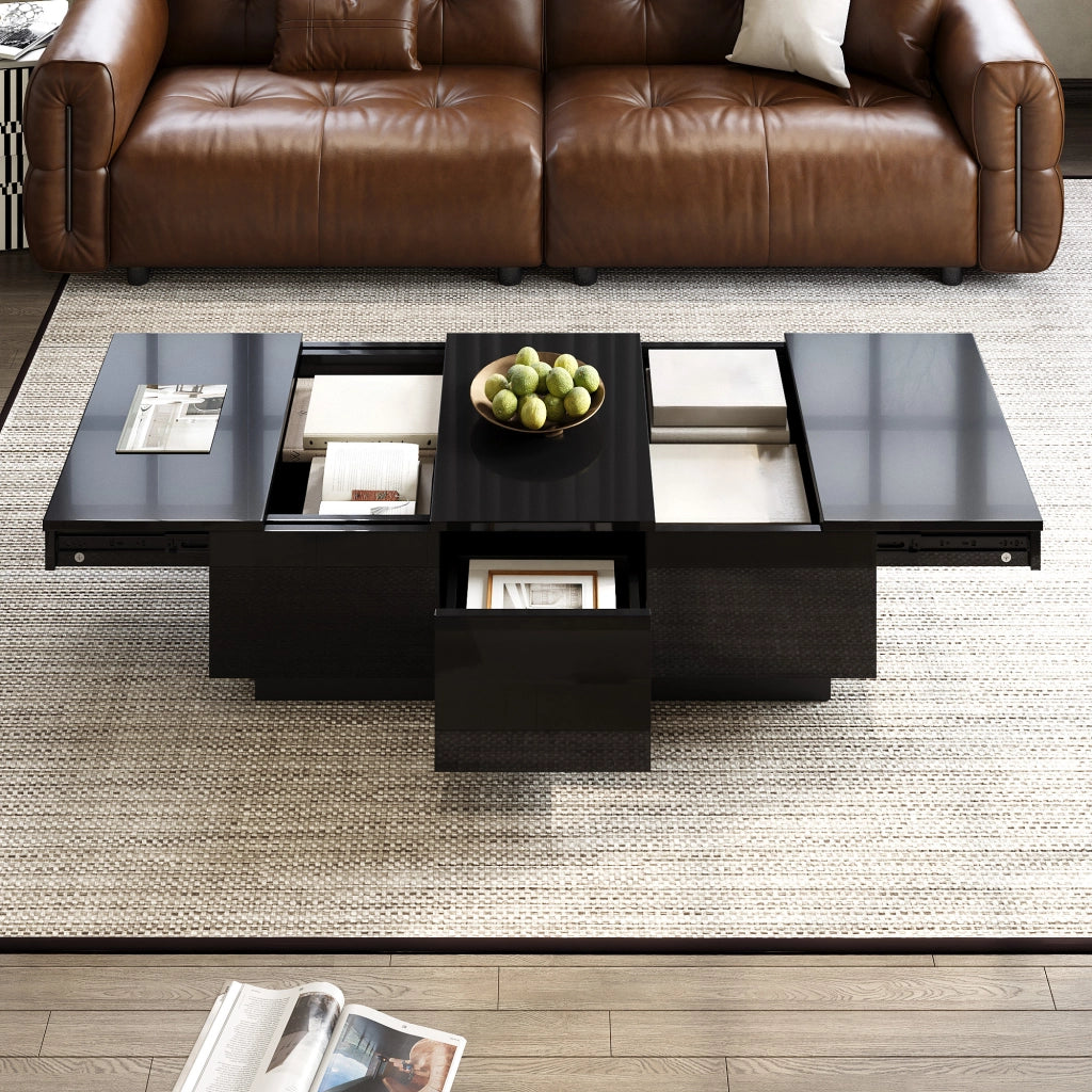 OKWISH Tavolino da Salotto Rettangolare con 2 Cassetti e Vani Scorrevoli, Finitura Lucida Parziale, 100 x 31 x 50 cm