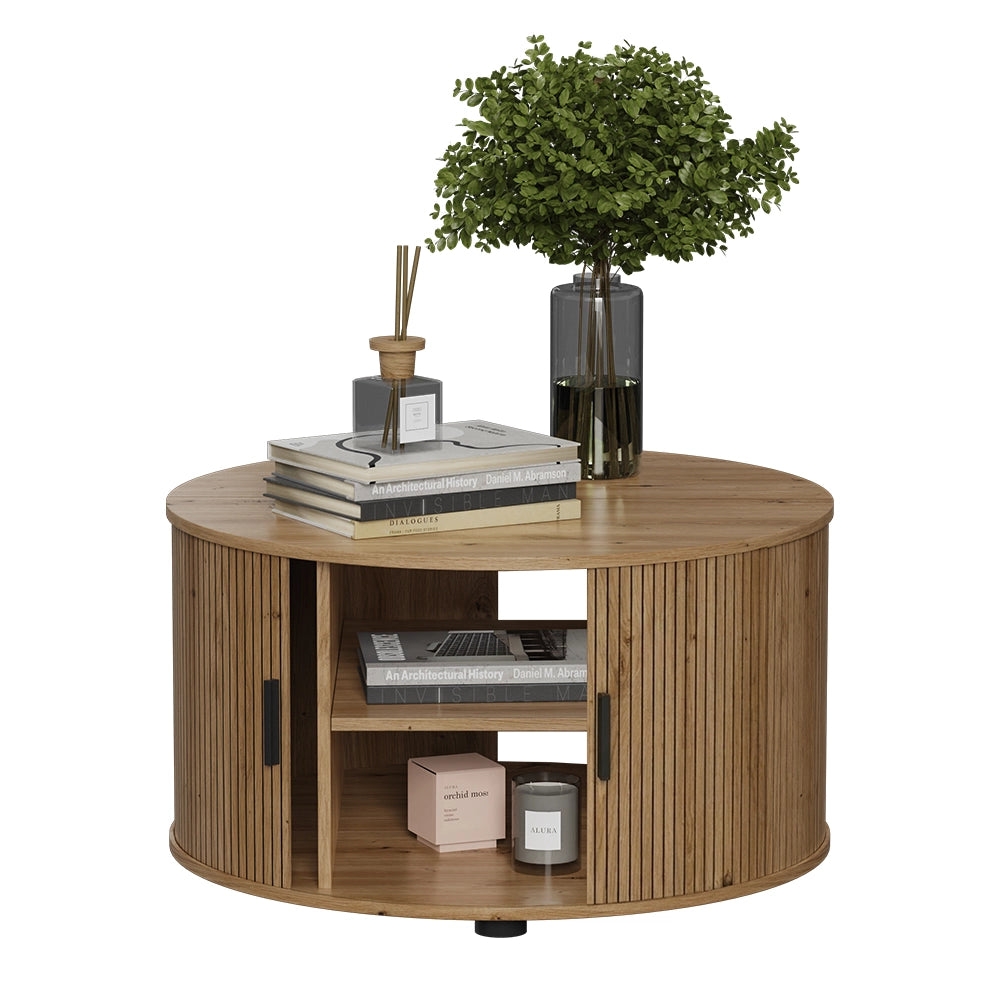 Tavolino soggiorno Selva Rovere 80 x 80 cm con porta scorrevole Vicco