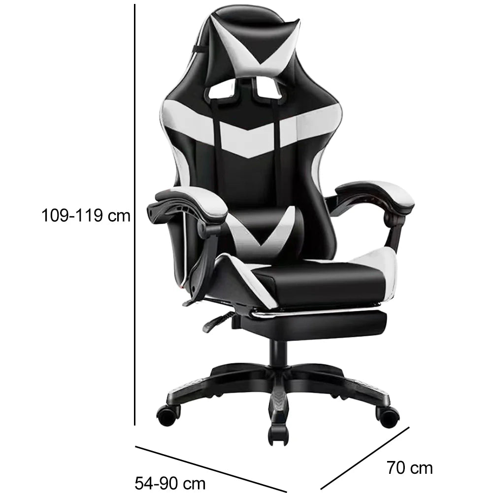 Sedia da Gaming Ergonomica con Poggiapiedi e Cuscini in PVC Bianco e Nero