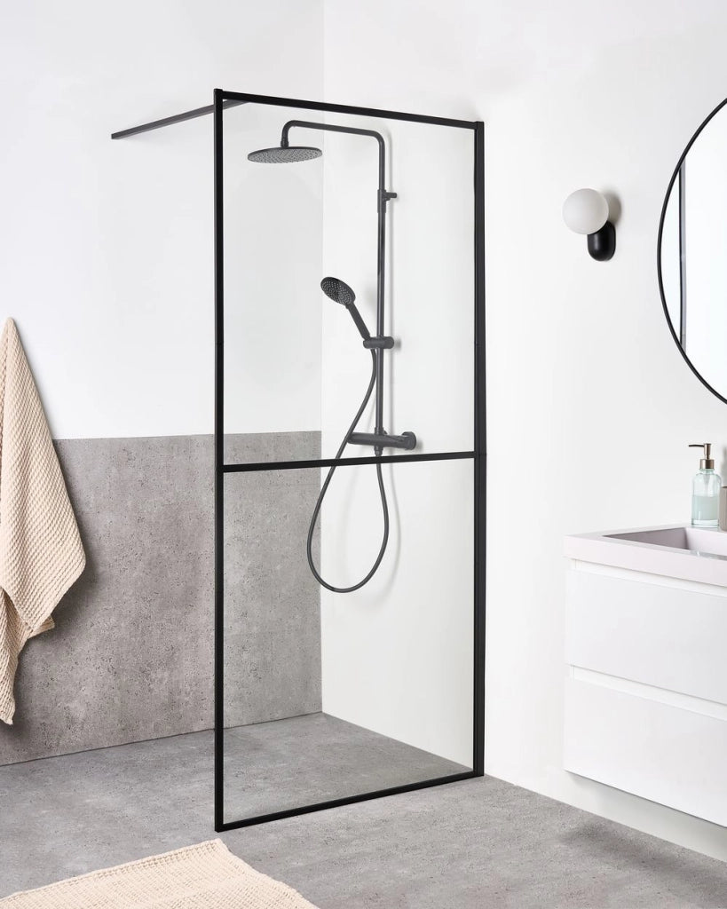 Schermo doccia nero in vetro temperato telaio in alluminio 90 x 195 cm Walk In Wet Room Bagno Doccia
