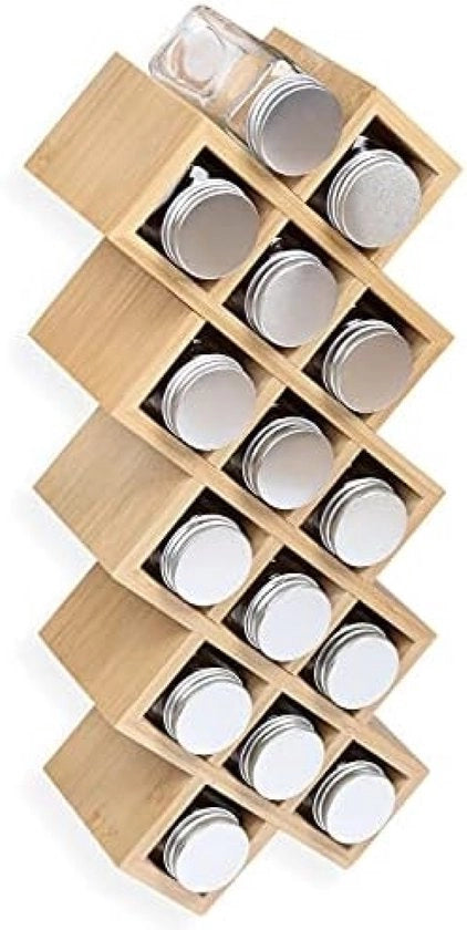 Kruidenrek in Bambù con 18 contenitori per erbe, incluso 40 etichette, cassetta, spazzola di pulizia 44 x 18,5 x 9,5 cm kruidenrek in piedi