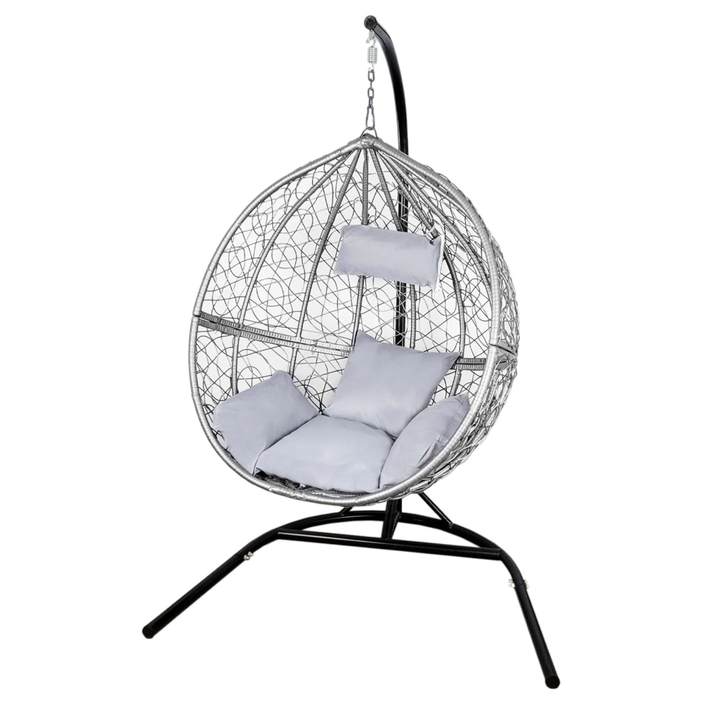 Sedia a Dondolo a Uovo Poltrona Sospesa in Vimini Rattan da Giardino Poltroncina Sedia a Sospensione - Grigio
