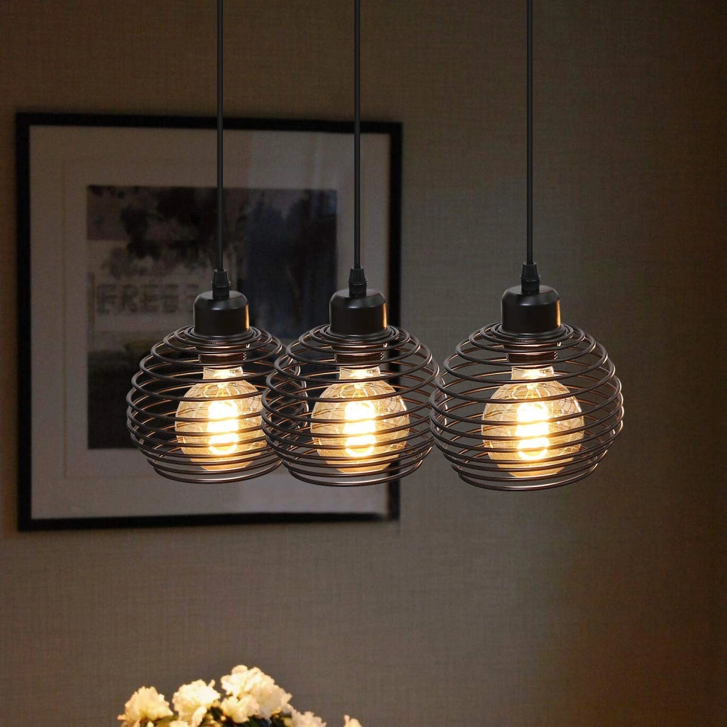 Lampada a Sospensione ZMH vintage in metallo nero E27