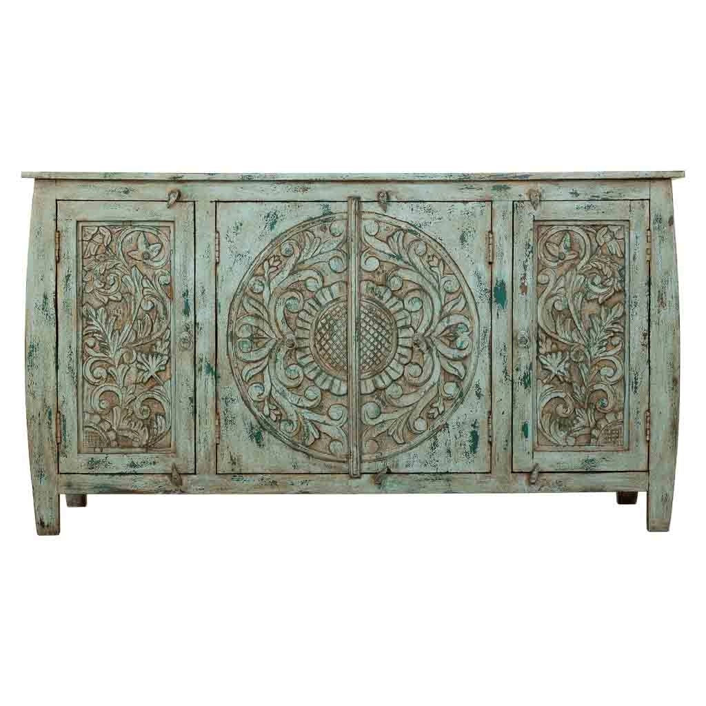 Credenza in legno intagliato artigianale, 165x40x90h cm