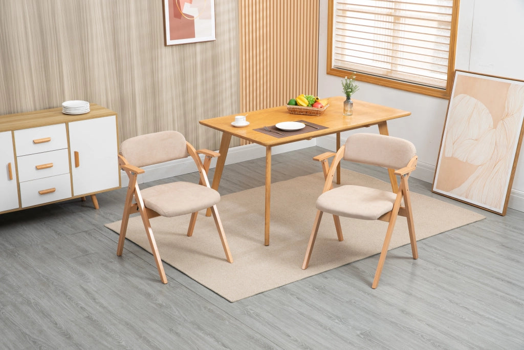 Sedie Pieghevoli con Braccioli e Seduta Imbottita, Set 2 Pezzi ¨C Xylo ¨C Legno, Beige