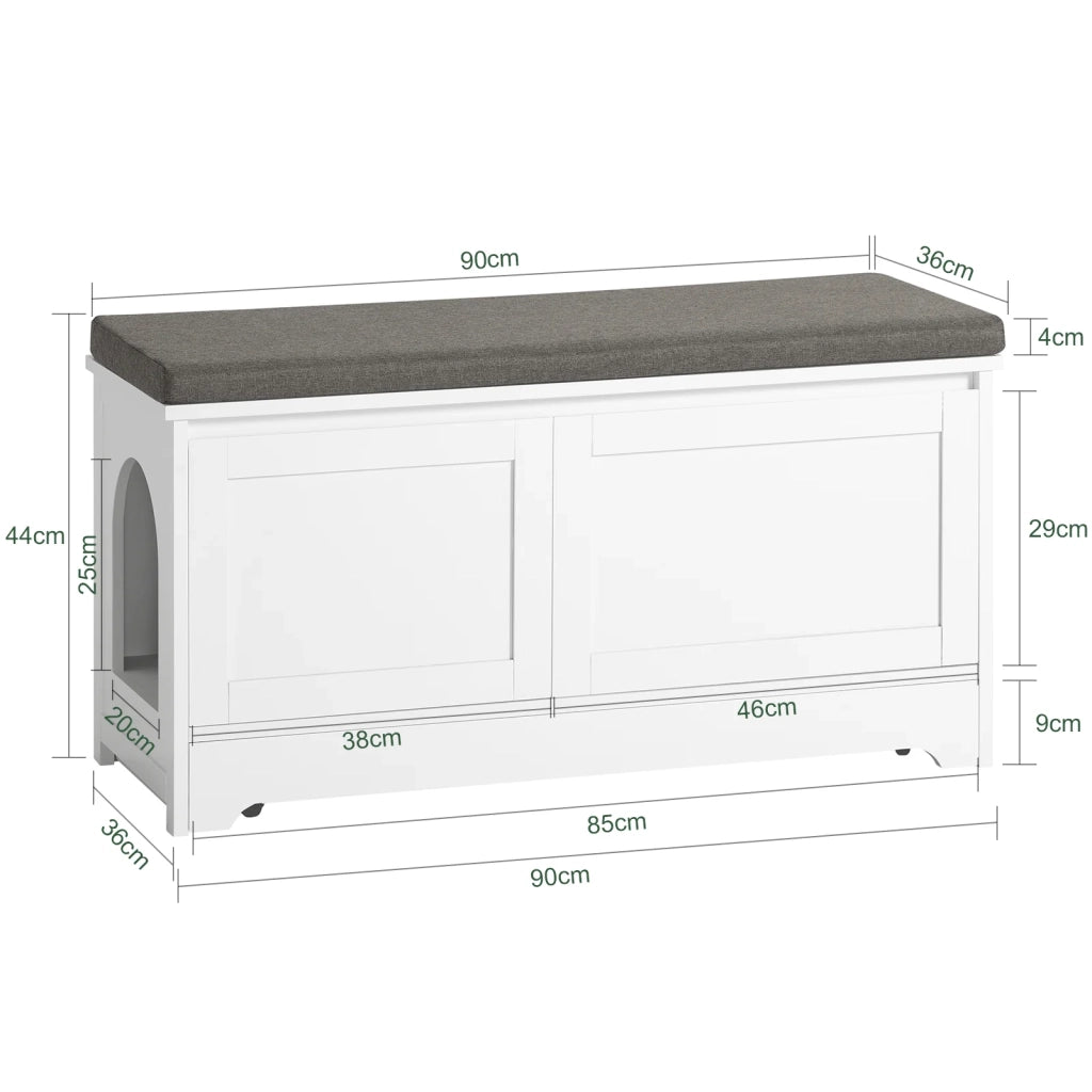 Cuccia Per Gatti Con Ciotola Per Gatti In Acciaio Inossidabile Panca Con Seduta Casetta Per Gatti Bianco 90x36x44cm FSR136-W SoBuy