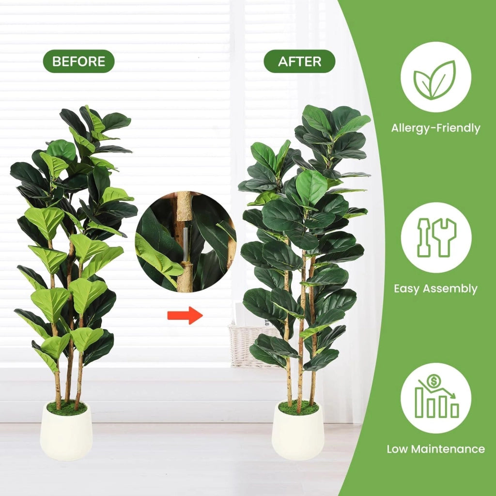 Ficus Lyrata Artificiale 150 cm Pianta Finta da Interno con Vaso per Salotto e Ufficio