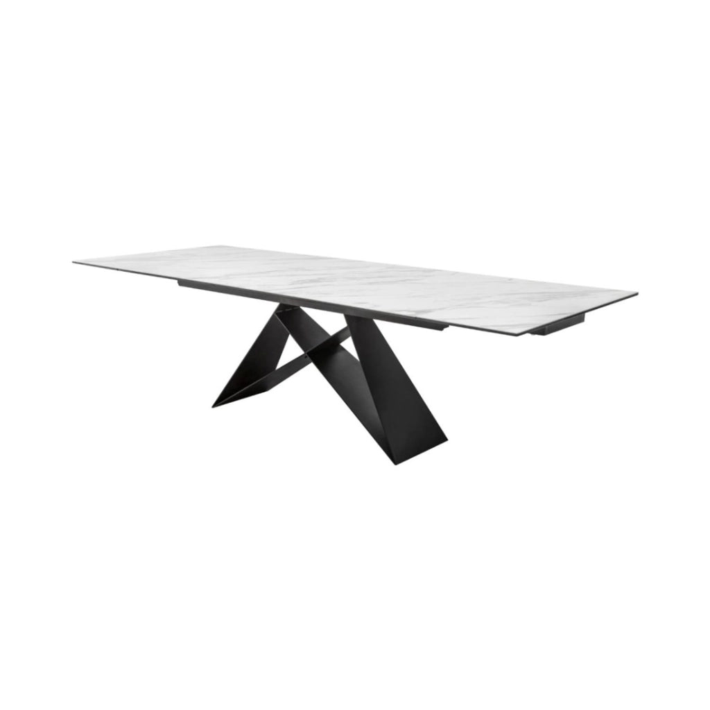 Tavolo da pranzo ATARA 180–260 cm – Piano in ceramica effetto marmo bianco e metallo nero