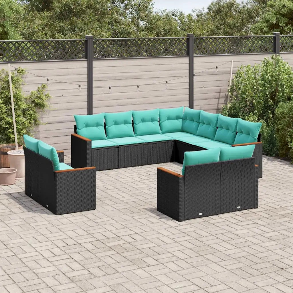 Set Divani da Giardino 11 pz con Cuscini Nero in Polyrattan 3226498