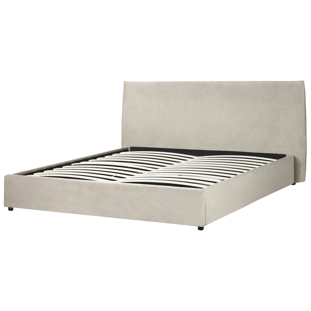 Letto con rivestimento in velluto grigio talpa UE King Size 180x200cm Grande testata classica contenitore Doghe in legno