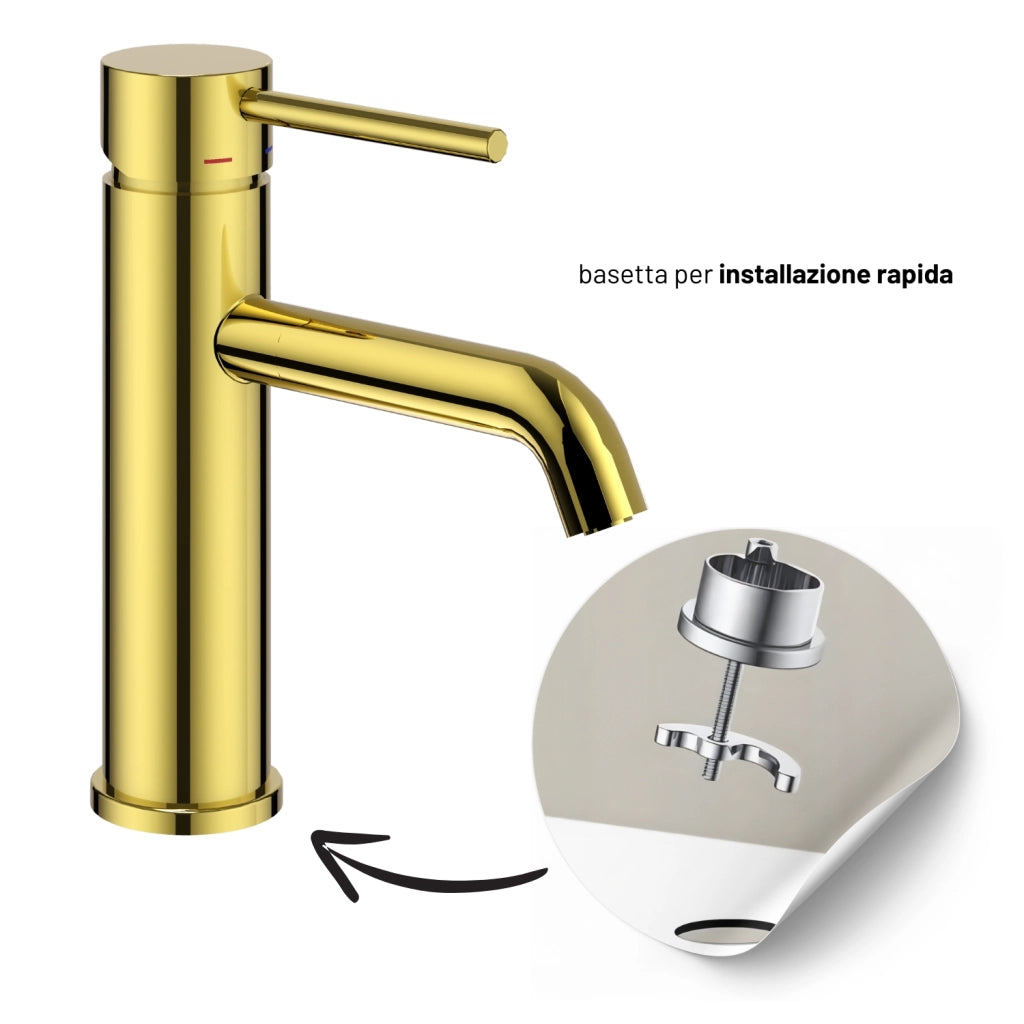 Miscelatore per lavabo jazz con leva in metallo e sistema quickinstall integrato *** finitura- oro lucido, confezione 1