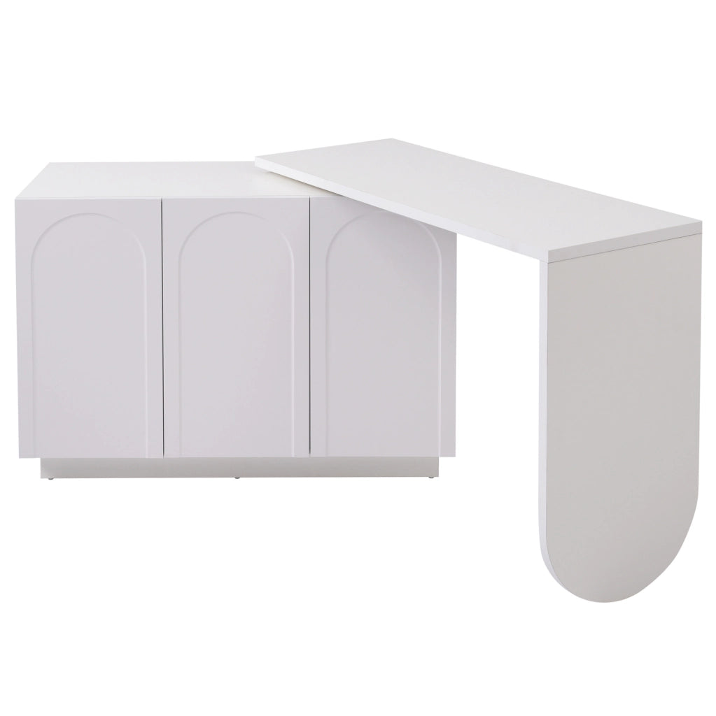Scrivania angolare girevole 360° con mobiletto; 110x40x75 cm; bianco in MDF