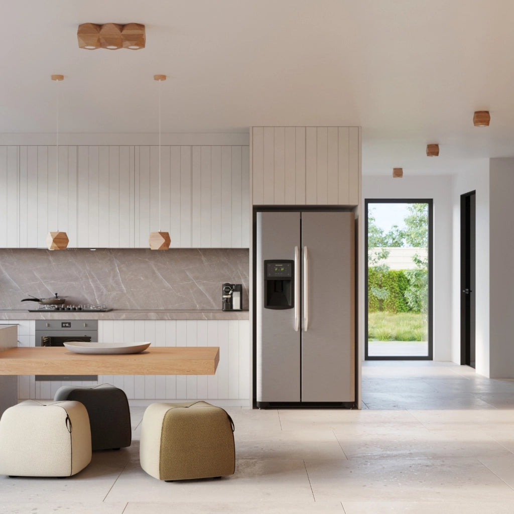 Lampada da soffitto Woody Peach Puff a 1 luce in legno naturale con LED geometrico