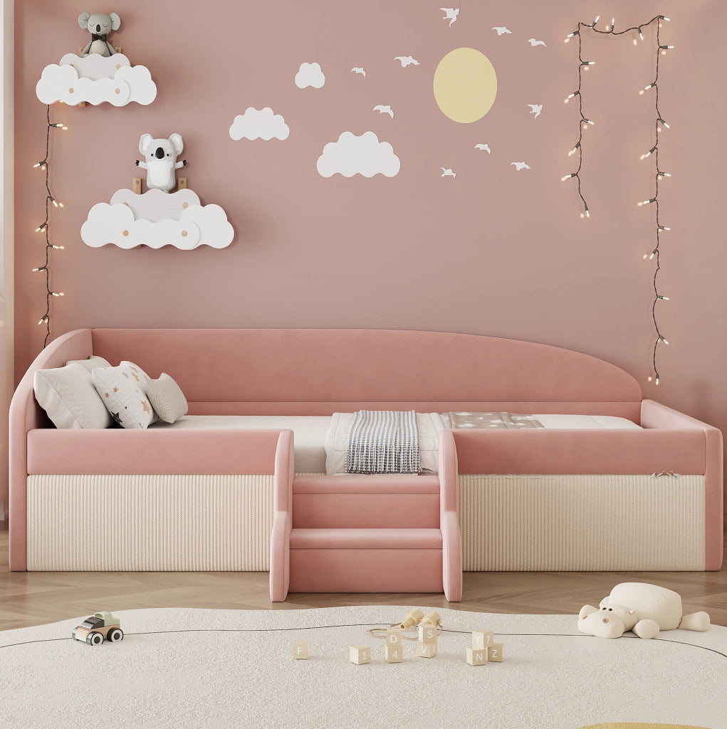 Letto imbottito per bambini 90x190 cm rosa e bianco crema