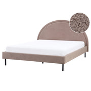 Letto matrimoniale in poliestere bouclè tortora imbottito con base a doghe e testiera rotonda 160 x 200 cm minimalista retrò