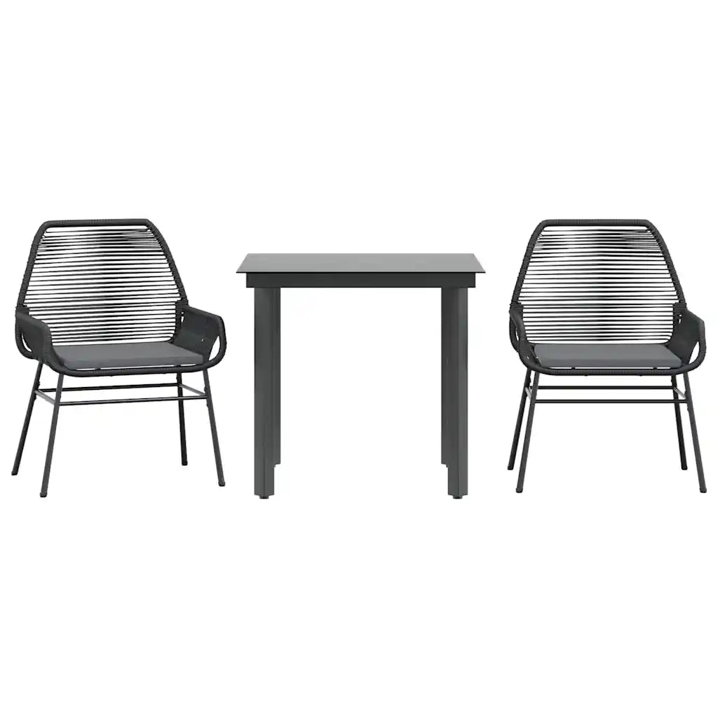 Set da Pranzo da Giardino 3 pz con Cuscini Polyrattan Vetro
