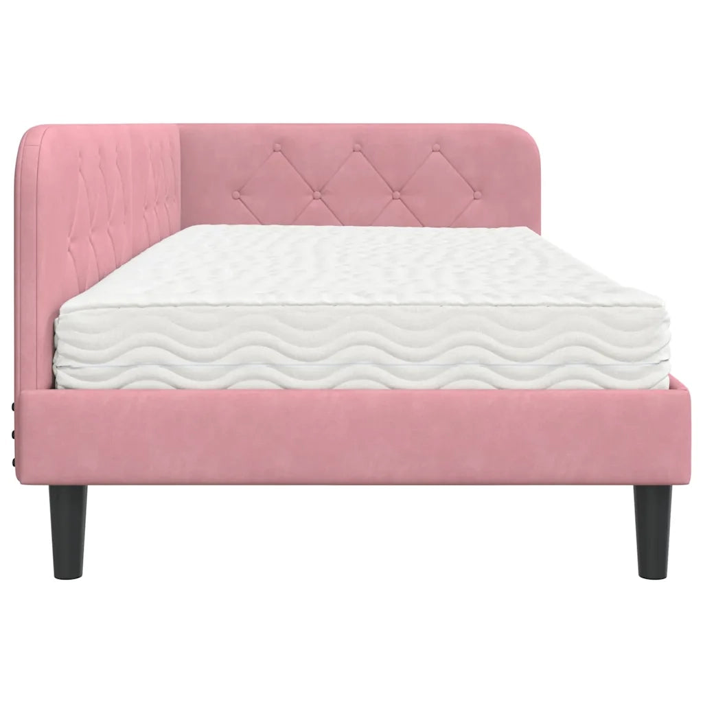 Cornice del letto ad angolo Rosa 100 x 200 cm Velluto