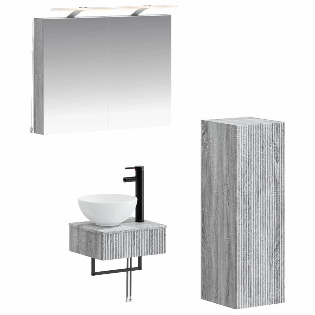Set di Armadi da Bagno 4 pz Sonoma grigio Legno ingegnerizzato 3407364