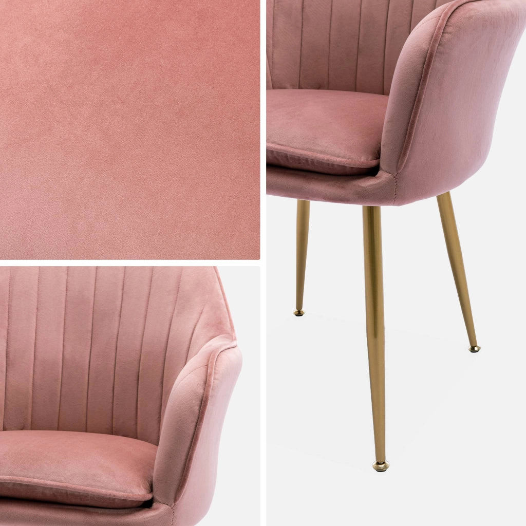 Set 2 poltrone in velluto con gambe in metallo, rosa antico