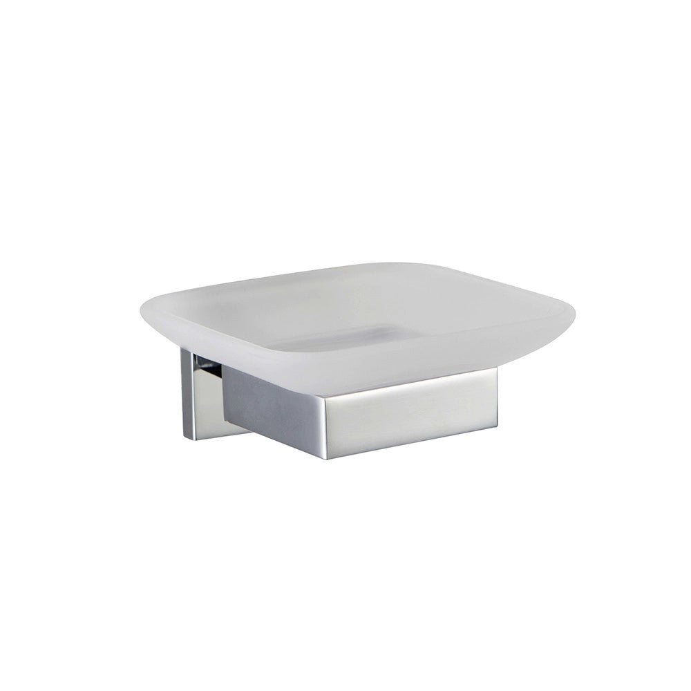 Porta sapone con bacinella in vetro satinato serie frame - fissaggio incollo o viti