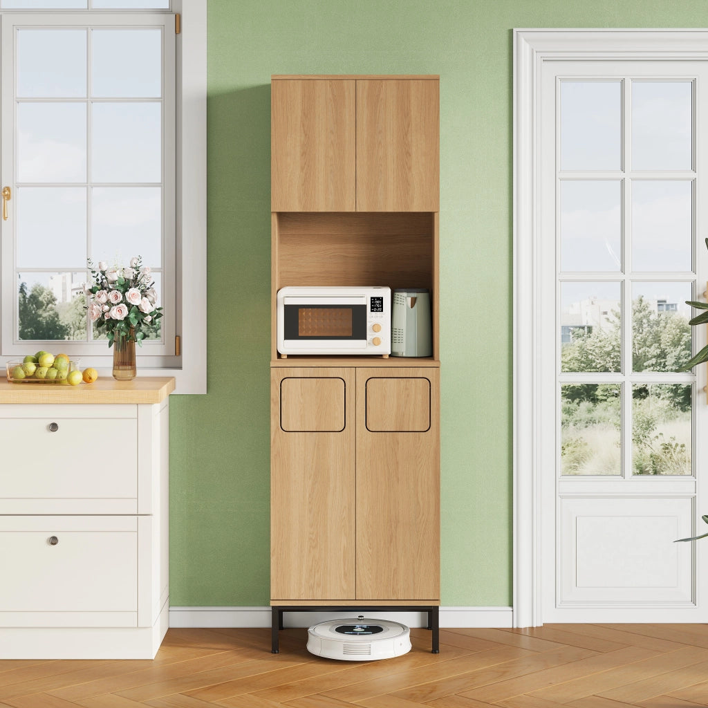 Colonna da cucina con vani aperti e ripiani regolabili per microonde in MDF effetto rovere e nero 53 × 35 × 181 cm