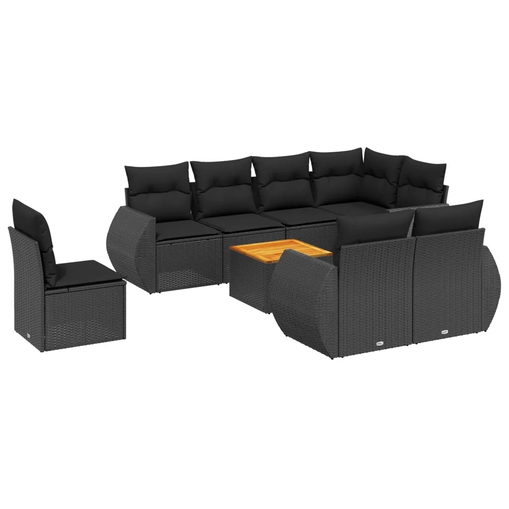 Set Divani da Giardino 9 pz con Cuscini Nero in Polyrattan 3257427