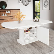 Tavolo da pranzo allungabile ovale con vani contenitore e ante, per sala da pranzo e cucina, in truciolare, bianco