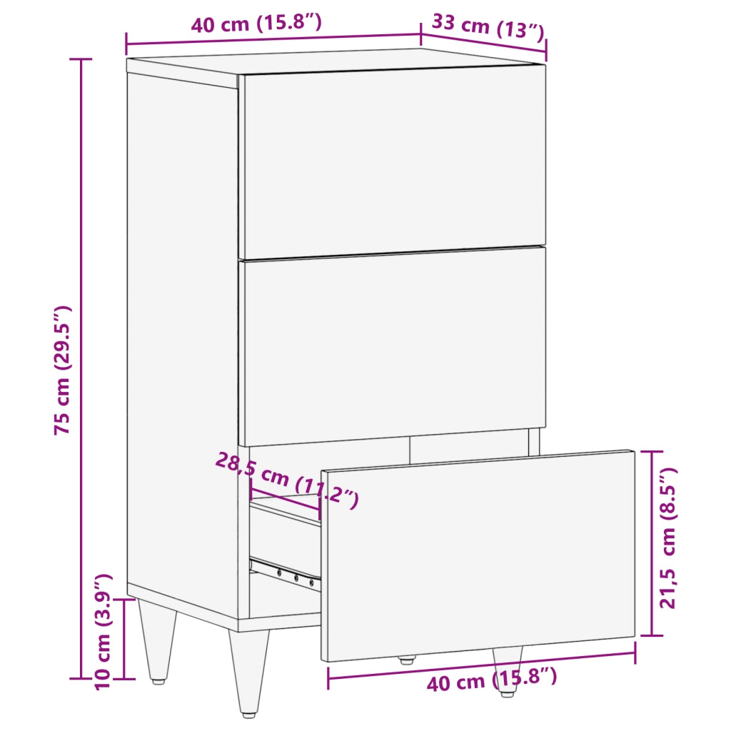 Sideboard Marrone miele Legno massello 40 x 33 x 75 cm Sideboard