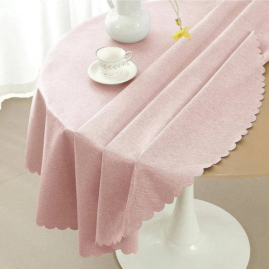Tavolino con tovaglia in stile lino, lavabile, effetto loto, impermeabile all'acqua, resistente alle graffi, resistente alle macchie, tovaglia per tavolo per sala da pranzo, esterno, giardino, rotonda, 160 cm, rosa