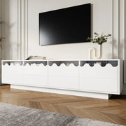 Mobile TV 170x40x45 cm con 4 ante e design ondulato in MDF e pannello truciolare bianco