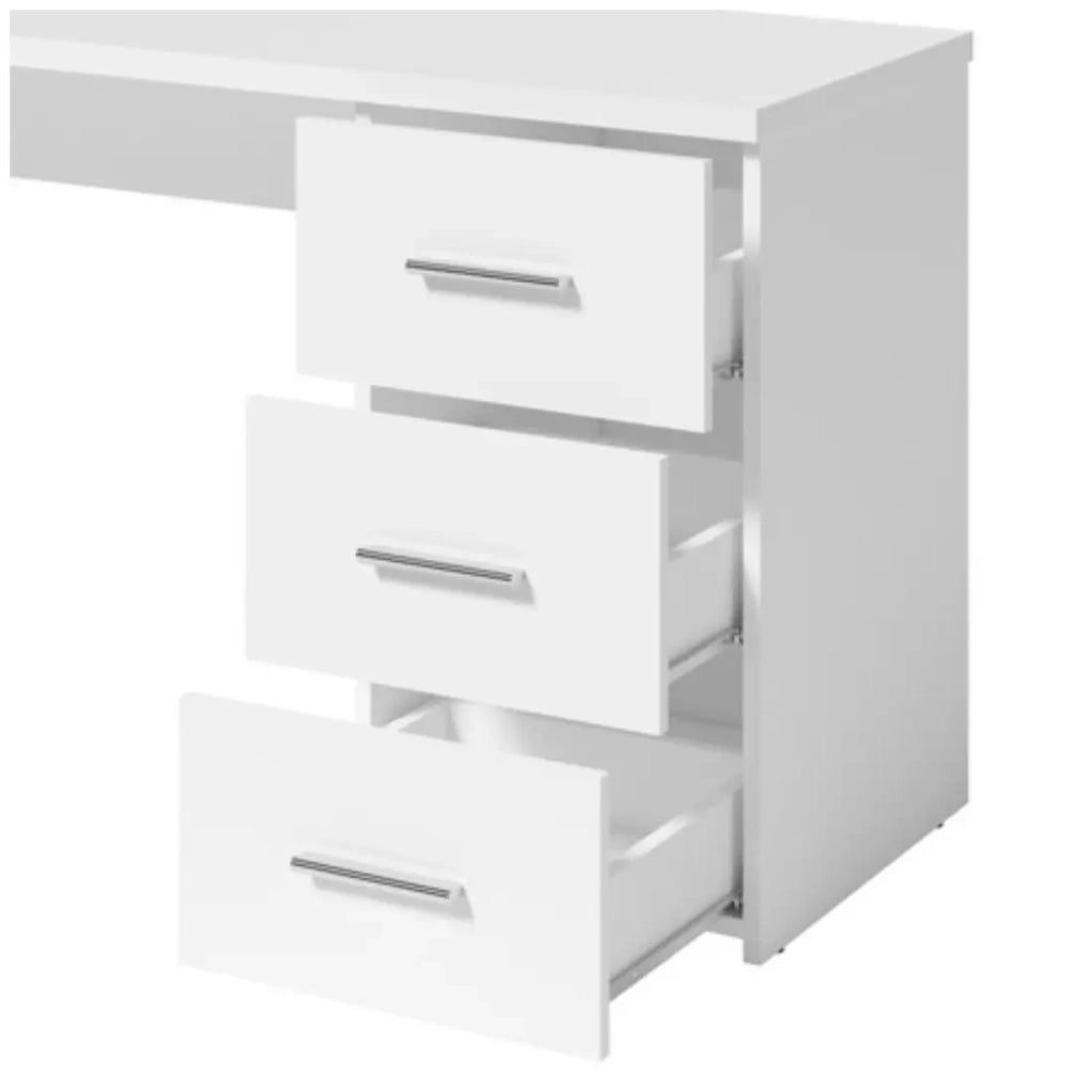 Scrivania LUNIS bianca – 3 ampi cassetti – Design minimalista e ampio spazio di archiviazione