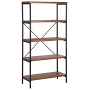 Libreria a 4 ripiani aperta industriale in legno scuro con struttura in metallo Nero Brisbane
