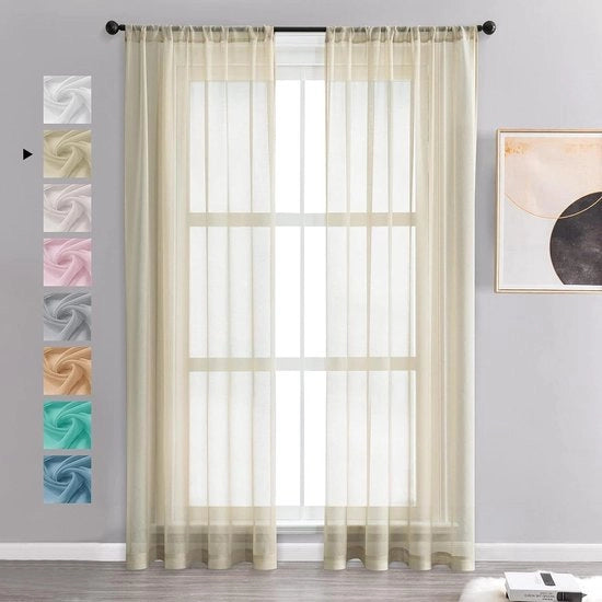Voile gordini semi-trasparenti corti con aspetto di lino beige crema 225 x 140 cm per soggiorno camera da letto camera dei bambini - set da 2.